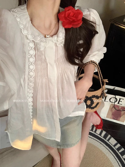 MUKOK cotton embroidered shirt, skirt and trousers two-piece fashionable suit