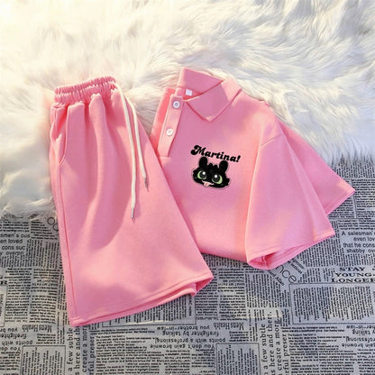 Casual sports POLO shirt two-piece suit for women summer 2025 new style student loose short-sleeved shorts