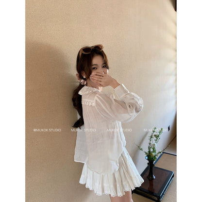 MUKOK cotton embroidered shirt, skirt and trousers two-piece fashionable suit