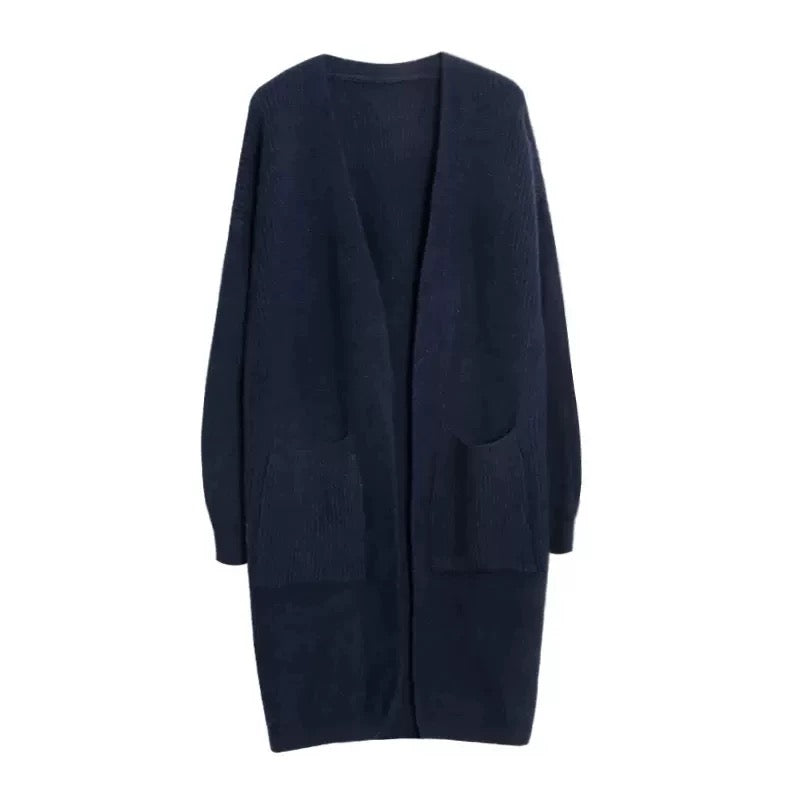 Mid-length coat, sweater, cardigan, women's 2024 autumn and winter new style waist-cinching knitted dress two-piece set