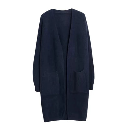 Mid-length coat, sweater, cardigan, women's 2024 autumn and winter new style waist-cinching knitted dress two-piece set