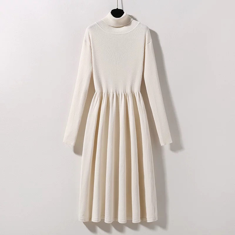 Mid-length coat, sweater, cardigan, women's 2024 autumn and winter new style waist-cinching knitted dress two-piece set