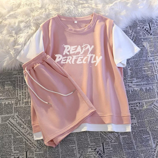 Casual sportswear fake two-piece suit summer women's shorts salt series student running loose small size tall and thin