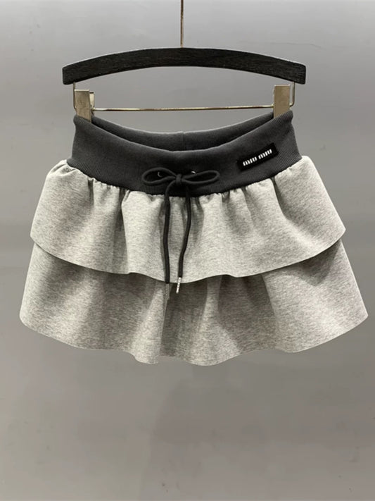 2025 Spring and Summer New Drawstring Elastic Waist Skirt Women's High Waist Slimming A-line Short Skirt Tutu Skirt Cake Skirt