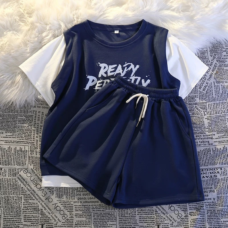 Casual sportswear fake two-piece suit summer women's shorts salt series student running loose small size tall and thin