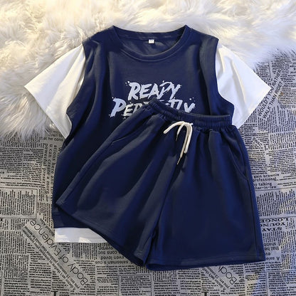 Casual sportswear fake two-piece suit summer women's shorts salt series student running loose small size tall and thin