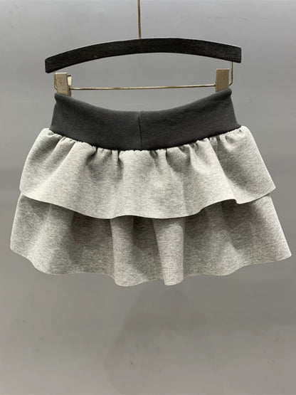 2025 Spring and Summer New Drawstring Elastic Waist Skirt Women's High Waist Slimming A-line Short Skirt Tutu Skirt Cake Skirt