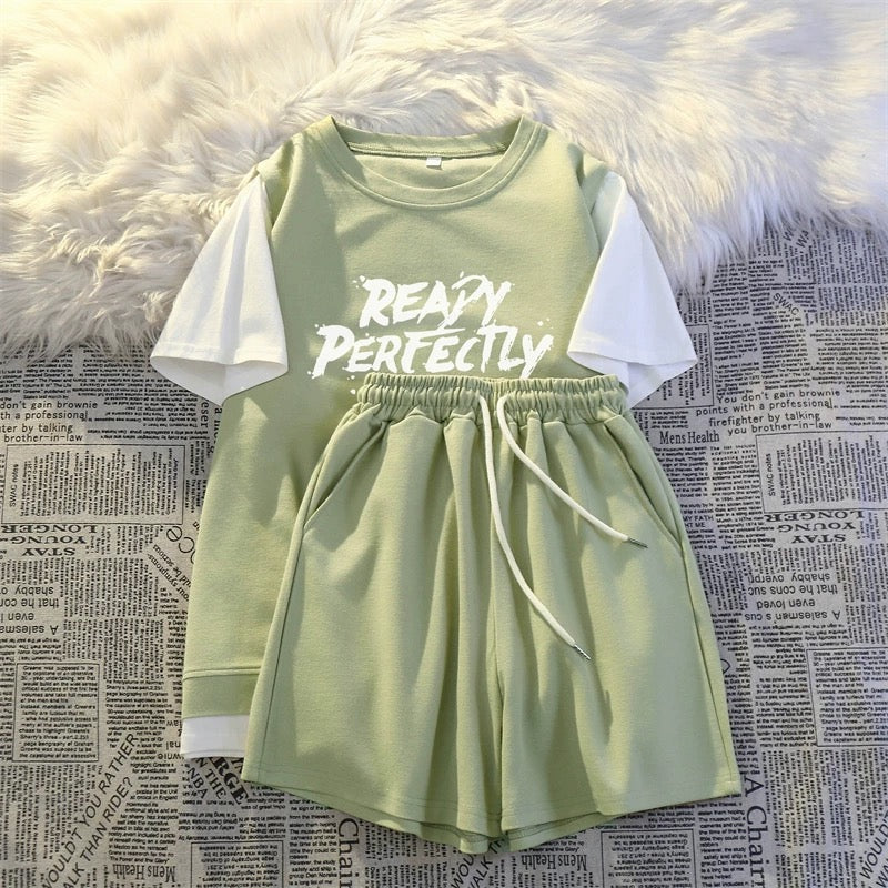 Casual sportswear fake two-piece suit summer women's shorts salt series student running loose small size tall and thin