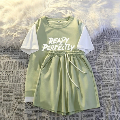 Casual sportswear fake two-piece suit summer women's shorts salt series student running loose small size tall and thin