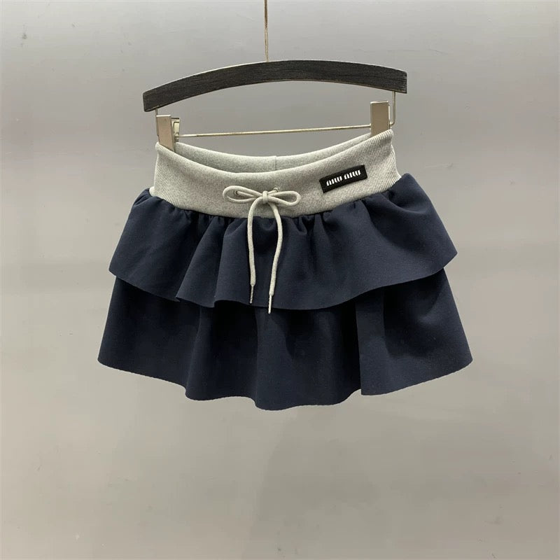 2025 Spring and Summer New Drawstring Elastic Waist Skirt Women's High Waist Slimming A-line Short Skirt Tutu Skirt Cake Skirt
