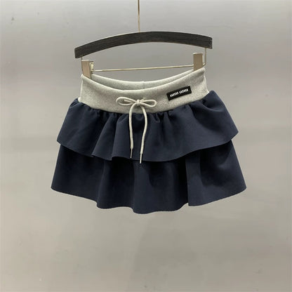 2025 Spring and Summer New Drawstring Elastic Waist Skirt Women's High Waist Slimming A-line Short Skirt Tutu Skirt Cake Skirt