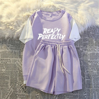 Casual sportswear fake two-piece suit summer women's shorts salt series student running loose small size tall and thin