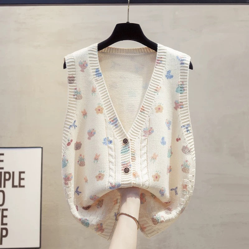 Cardigan V-neck knitted vest vest women 2025 autumn and winter new loose outer wear vest layered sweater waistcoat trend