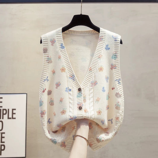 Cardigan V-neck knitted vest vest women 2025 autumn and winter new loose outer wear vest layered sweater waistcoat trend