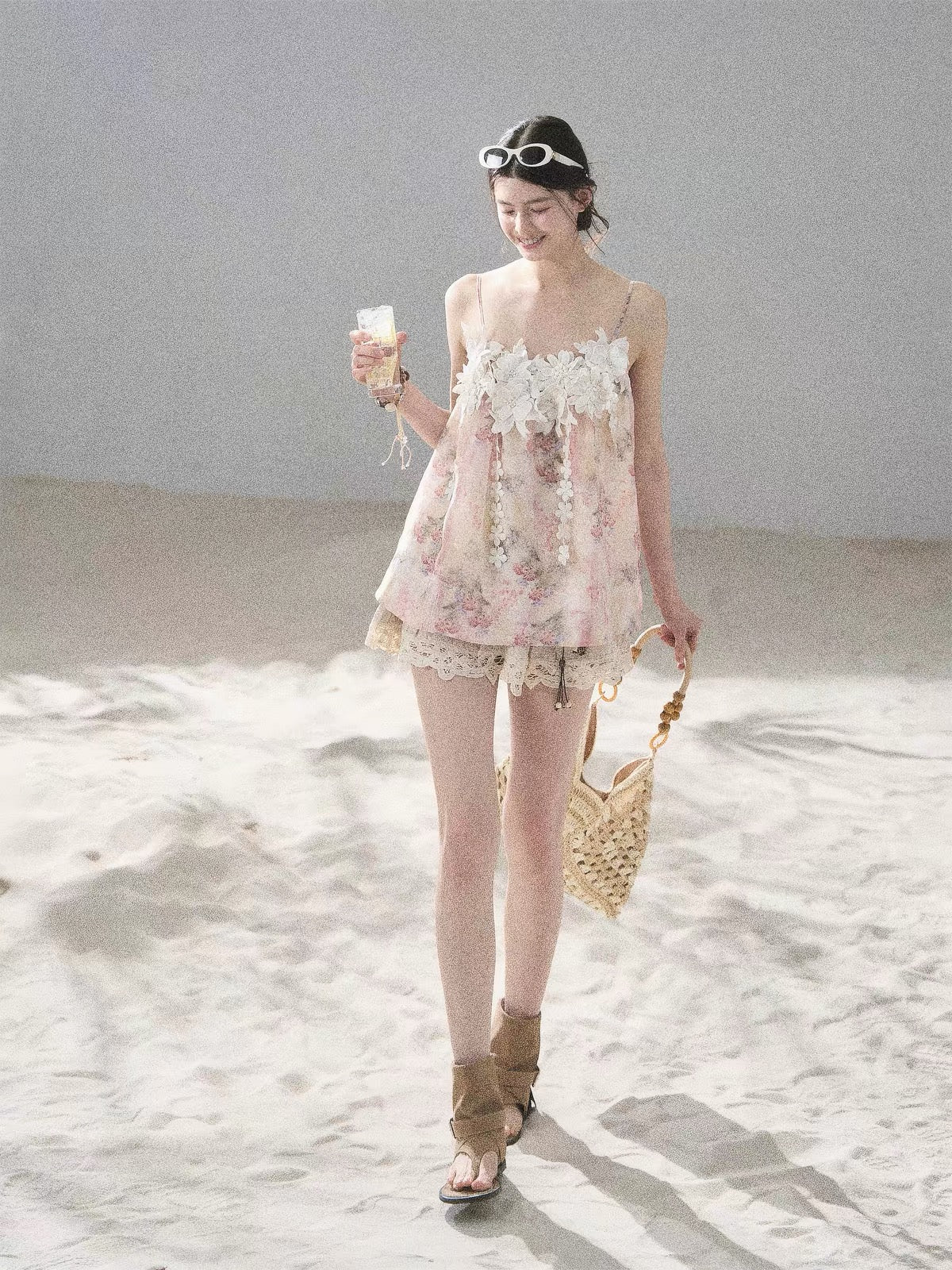 AOMALM "Unscripted Romance" French-style Sweet Floral Embroidered Camisole/Tee for Women – Summer Strap Top