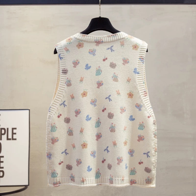 Cardigan V-neck knitted vest vest women 2025 autumn and winter new loose outer wear vest layered sweater waistcoat trend