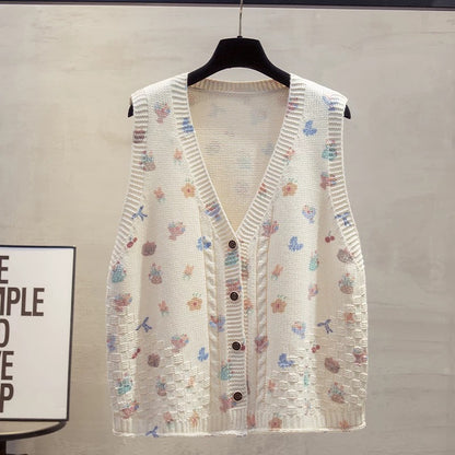 Cardigan V-neck knitted vest vest women 2025 autumn and winter new loose outer wear vest layered sweater waistcoat trend