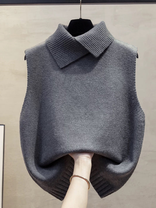 Lapel knitted vest women's 2025 autumn and winter new loose outer wear vest layered with stylish sweater waistcoat