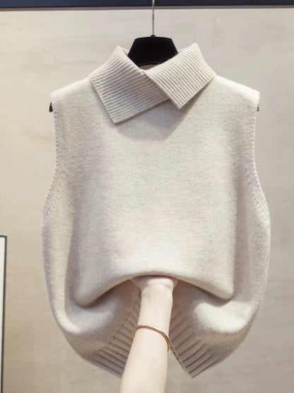 Lapel knitted vest women's 2025 autumn and winter new loose outer wear vest layered with stylish sweater waistcoat