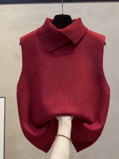 Lapel knitted vest women's 2025 autumn and winter new loose outer wear vest layered with stylish sweater waistcoat