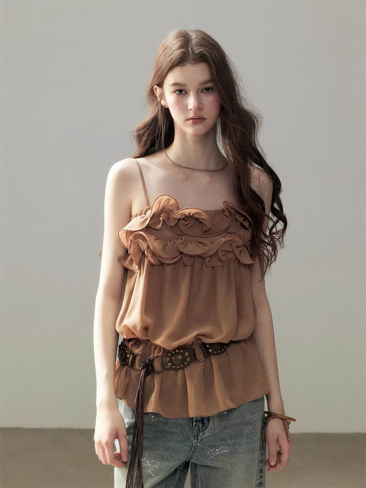 AOMALM "Passing by Your Twilight" – Women's Summer French-Style Sleeveless Chiffon Camisole with Ruffle Details (Slim-Fit)