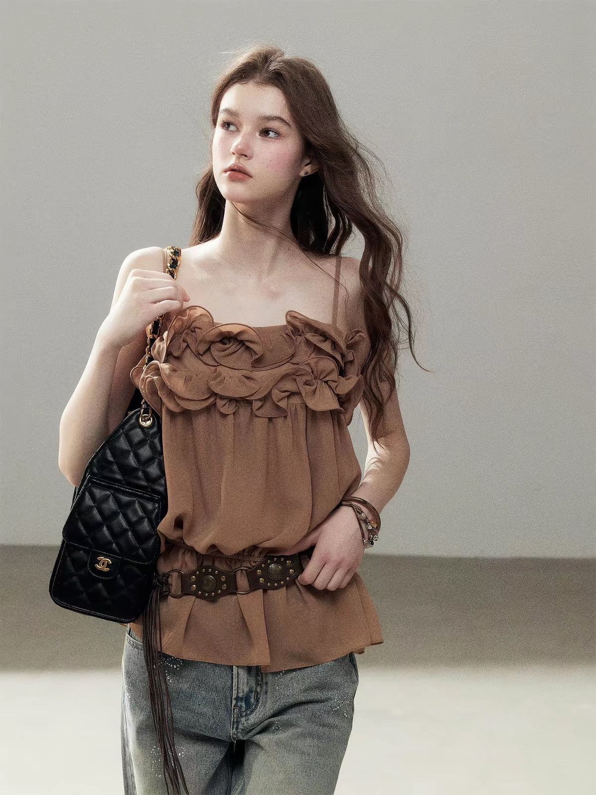 AOMALM "Passing by Your Twilight" – Women's Summer French-Style Sleeveless Chiffon Camisole with Ruffle Details (Slim-Fit)
