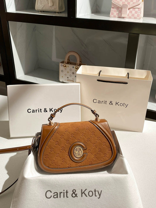 Carit Koty Retro Fashion Embossed Saddle Bag for Women, 2025 Autumn/Winter New Style, High-End Shoulder/Crossbody Bag