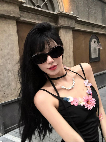 Aunt Barbie's holiday style suspender dress for women new summer French pure lust hot girl flower halter neck hip skirt