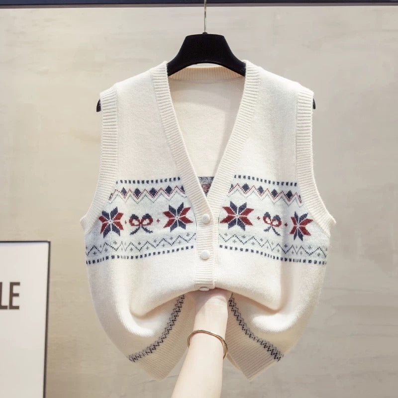 Cardigan V-neck knitted vest vest women 2025 autumn and winter new loose outer wear vest layered sweater waistcoat trend