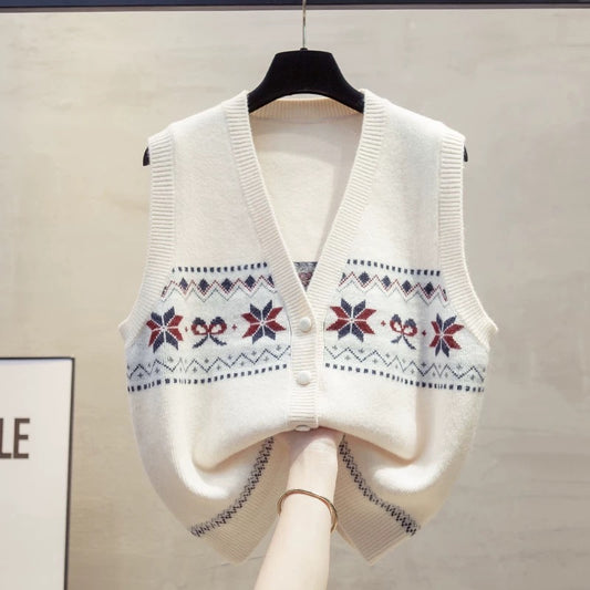 Cardigan V-neck knitted vest vest women 2025 autumn and winter new loose outer wear vest layered sweater waistcoat trend