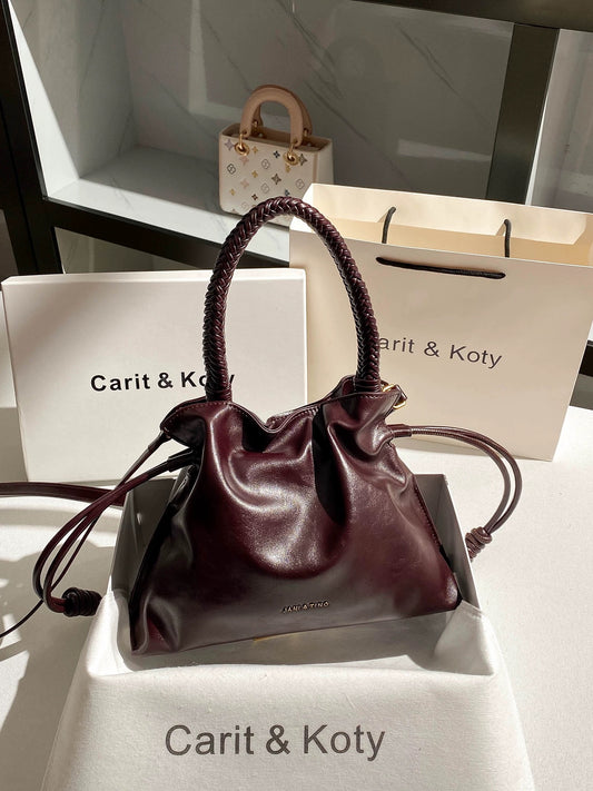 Carit Koty Niche Pleated Drawstring Cloud Bag for Women, 2025 Autumn/Winter New Arrival, High-End Woven Tote Bag