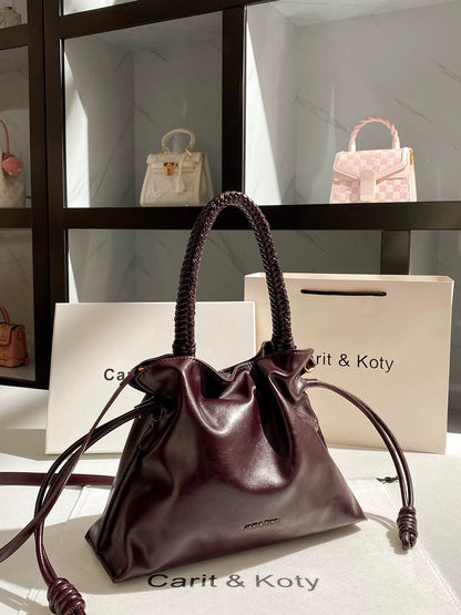 Carit Koty Niche Pleated Drawstring Cloud Bag for Women, 2025 Autumn/Winter New Arrival, High-End Woven Tote Bag