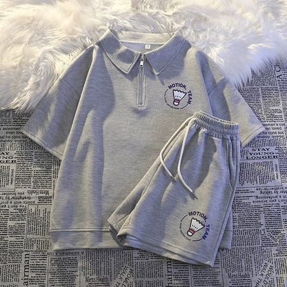 Casual sports style suit female student morning running suit 2025 summer salt-line short-sleeved shorts small two-piece suit