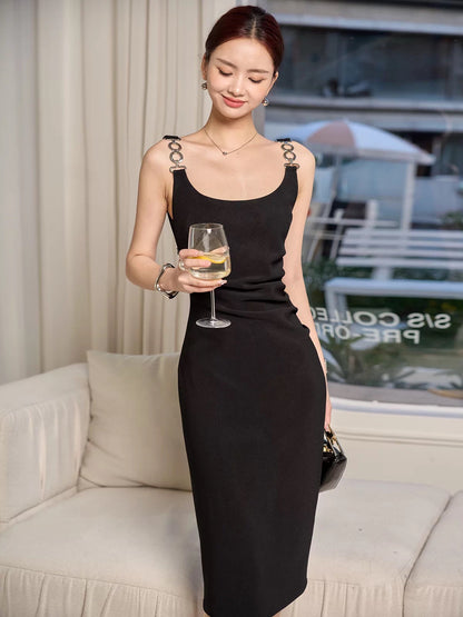 JourneyJ Black Lightweight Formal Dress – A Unique, Sexy, Slim-Fit Spaghetti-Strap "Little Black Dress" Perfect for Birthdays and Special Occasions