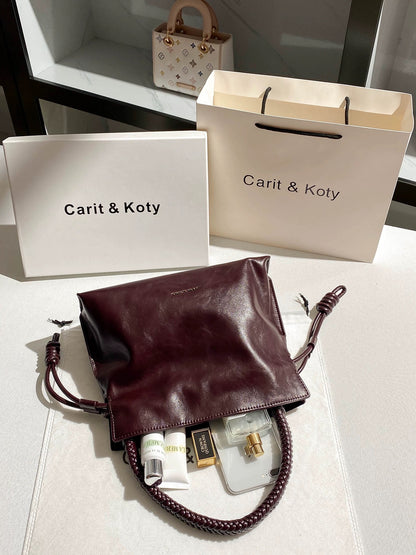 Carit Koty Niche Pleated Drawstring Cloud Bag for Women, 2025 Autumn/Winter New Arrival, High-End Woven Tote Bag