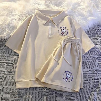 Casual sports style suit female student morning running suit 2025 summer salt-line short-sleeved shorts small two-piece suit