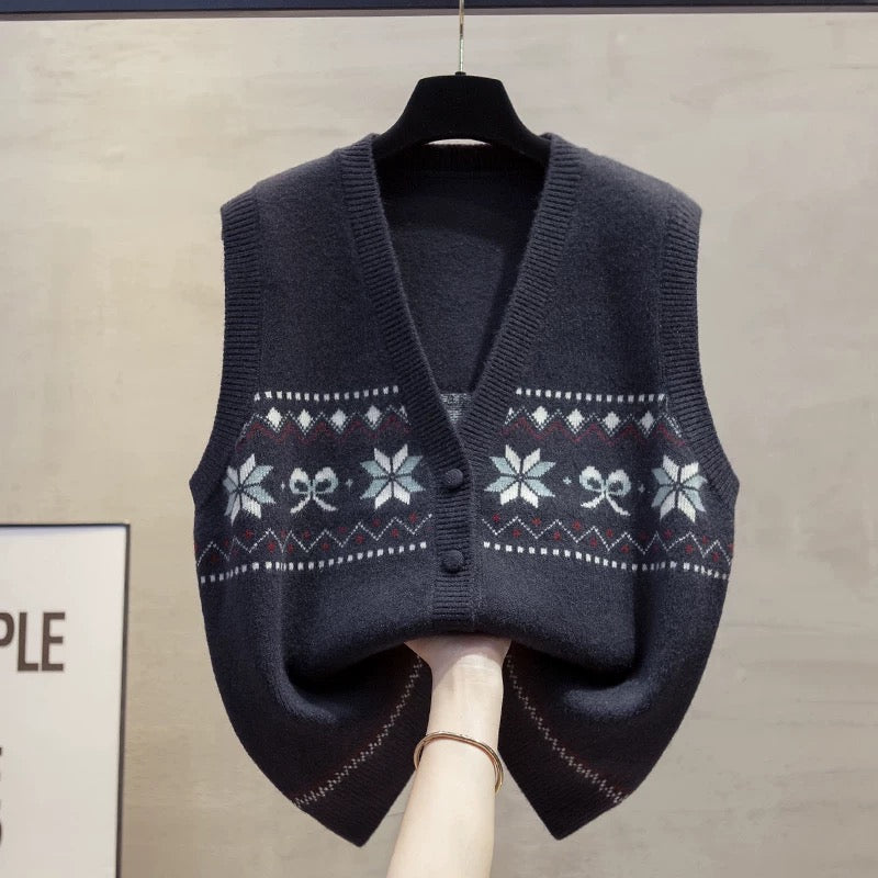 Cardigan V-neck knitted vest vest women 2025 autumn and winter new loose outer wear vest layered sweater waistcoat trend