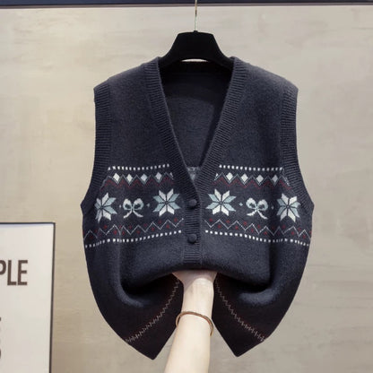 Cardigan V-neck knitted vest vest women 2025 autumn and winter new loose outer wear vest layered sweater waistcoat trend