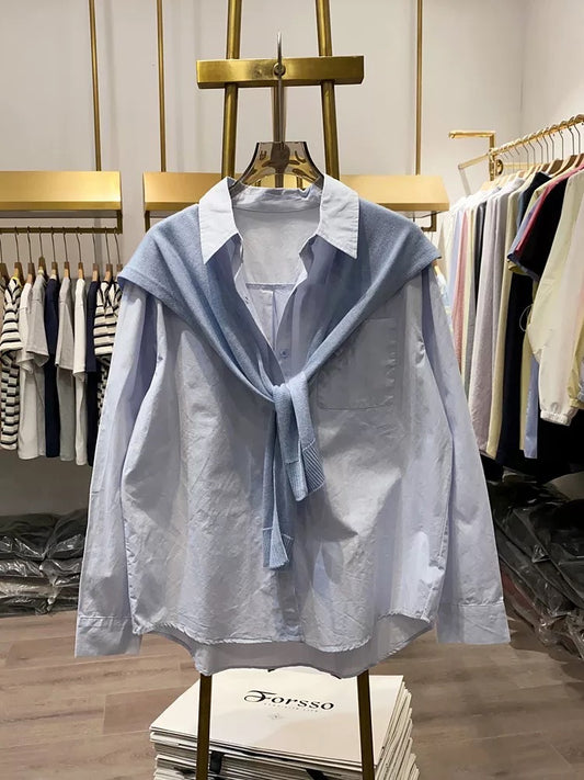 Autumn New Fashionable and Stylish Versatile Casual Korean Style Outerwear Long-Sleeved Shirt Shawl Two-Piece Set for Women