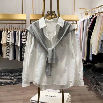 Autumn New Fashionable and Stylish Versatile Casual Korean Style Outerwear Long-Sleeved Shirt Shawl Two-Piece Set for Women