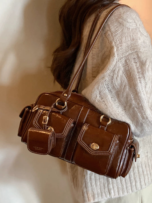 Chio2nd Golden Impression Pillow Bag for Women, Autumn/Winter, Work Commute Shoulder Bag, Boston Handbag