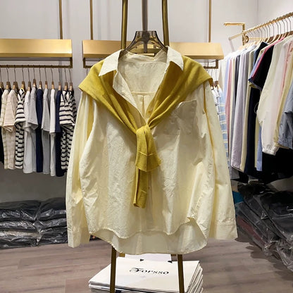 Autumn New Fashionable and Stylish Versatile Casual Korean Style Outerwear Long-Sleeved Shirt Shawl Two-Piece Set for Women