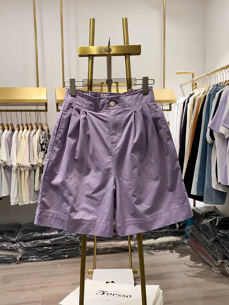 [Xiao Ai's Stall Photos] Solid Color Casual Shorts Women's Summer Loose Lace Waist Shorts Versatile Commuter Pants