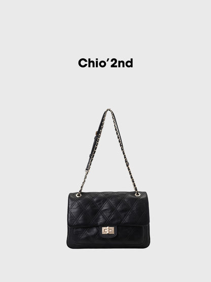 Chio2nd Copenhagen Theatre Chain Bag for Women, Oil-waxed Leather Messenger Bag, Vintage Quilted Shoulder/Crossbody Bag