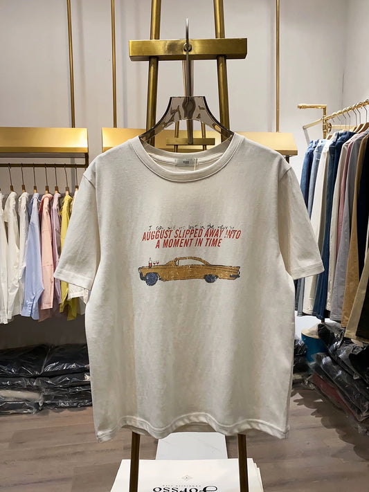 [Xiao Ai's Stall Photos] Women's American Street Style Short-Sleeve T-Shirt, Summer Round Neck, Car Print Comfortable Top