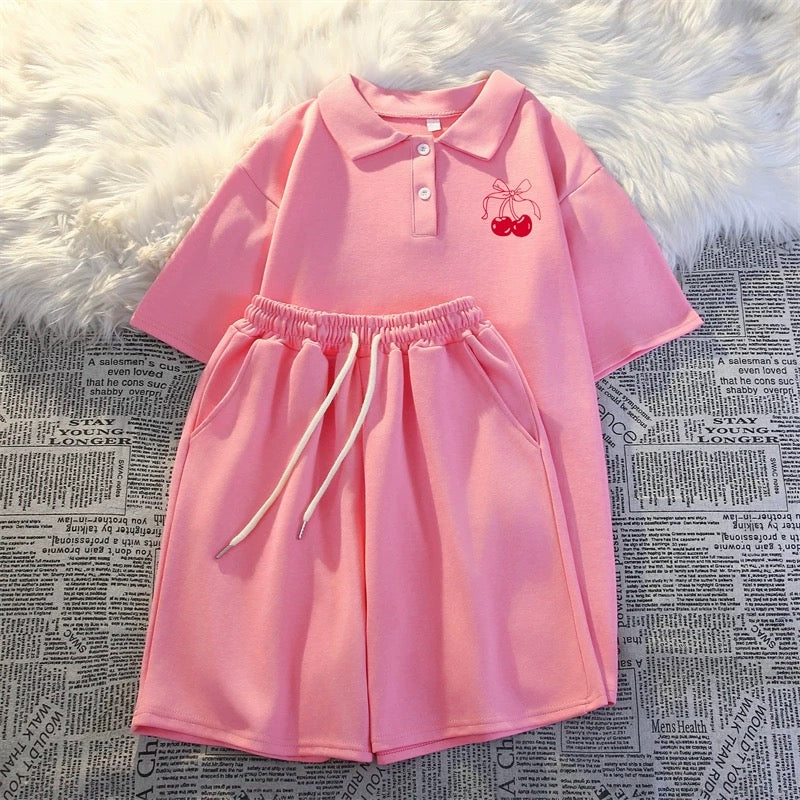 College style polo shirt sportswear women's summer 2025 Internet celebrity loose casual short-sleeved shorts fashion two-piece suit