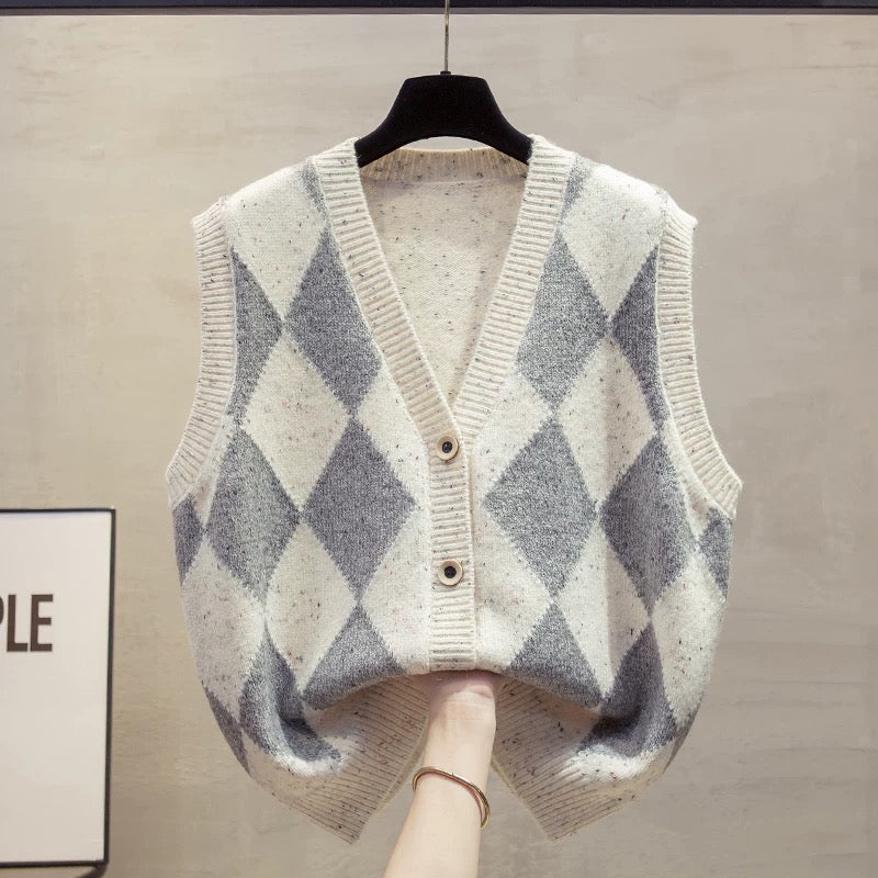 Flower yarn v-neck cardigan knitted vest vest women 2025 autumn and winter new loose outer wear vest sweater waistcoat trend