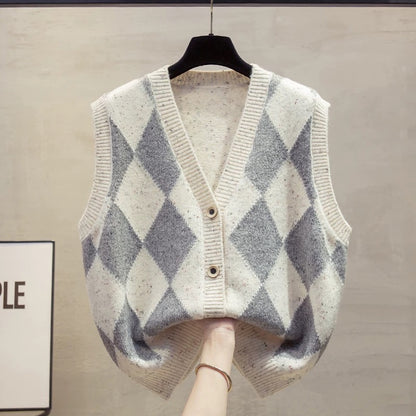 Flower yarn v-neck cardigan knitted vest vest women 2025 autumn and winter new loose outer wear vest sweater waistcoat trend