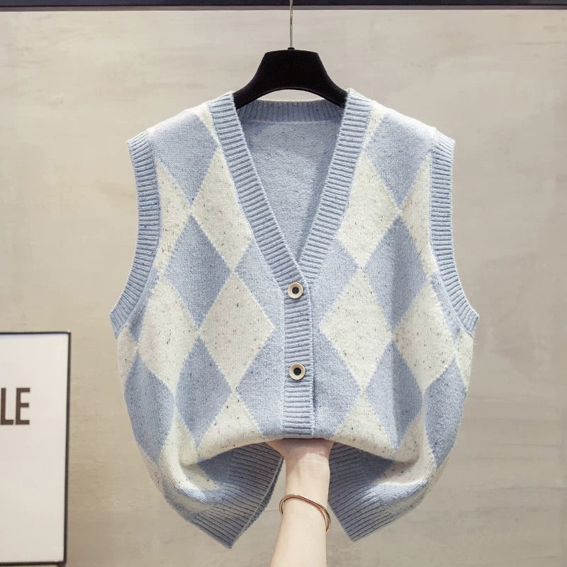 Flower yarn v-neck cardigan knitted vest vest women 2025 autumn and winter new loose outer wear vest sweater waistcoat trend