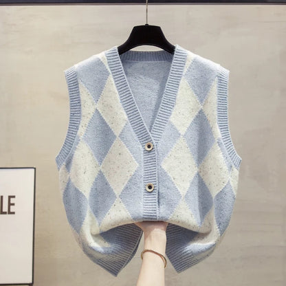 Flower yarn v-neck cardigan knitted vest vest women 2025 autumn and winter new loose outer wear vest sweater waistcoat trend